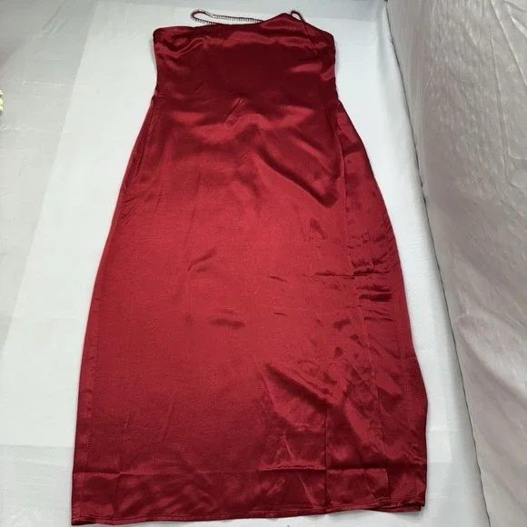 NEW For Love And Lemons Elora Midi Slip Dress Red M Evening Party Slit Holiday - Picture 7 of 16